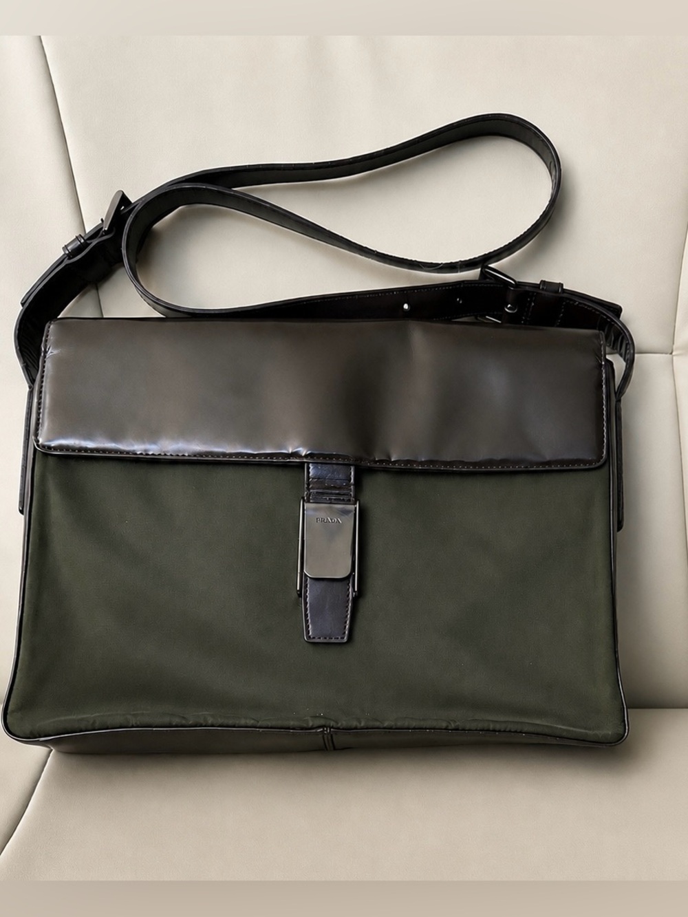 Prada Olive Tessuto Nylon Leather Crossbody Messenger Bag Authenticated